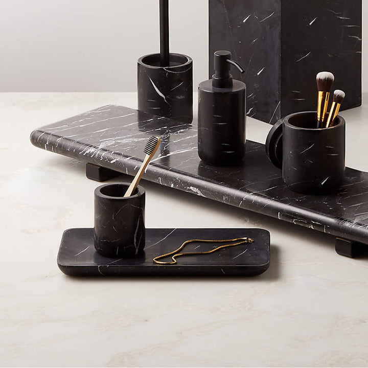 Handcrafted Black Marquina Marble Bath Accessories - Unique and Chic Bathroom Supplies for Elegant Decor