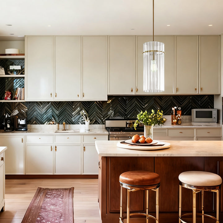 Crystal Fluted Finial Pendant with Tumbled Brass Finish - Hand-Blown Cut Crystal Clear Glass Shade with Fluted Effect and Finial Details for Living Room, Bedroom