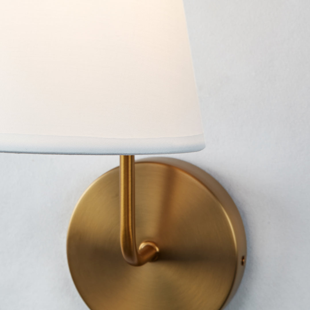 Elegant Design Minimalist Sconce with Linen Shade - Damp Rated in Brass or Plated Steel, Ideal for Bedroom and Modern Living Room Fixtures