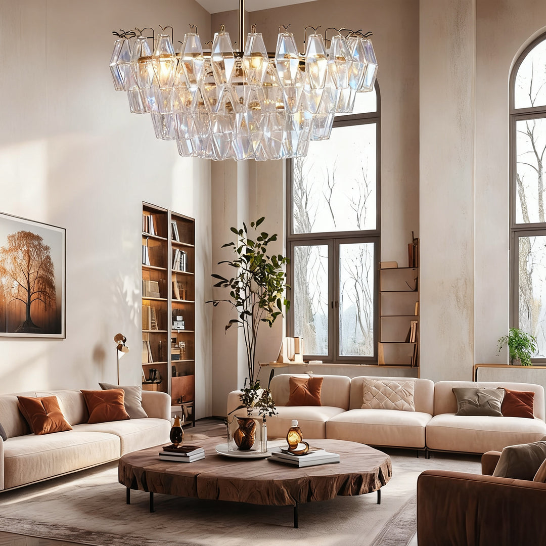 Crystal Elegance Chandelier with Fluted Accents ,Solid crystal design ,dining area light fixtures