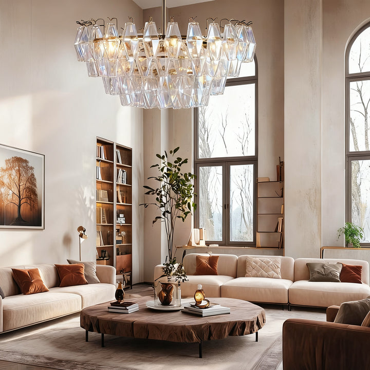 Crystal Elegance Chandelier with Fluted Accents ,Solid crystal design ,dining area light fixtures