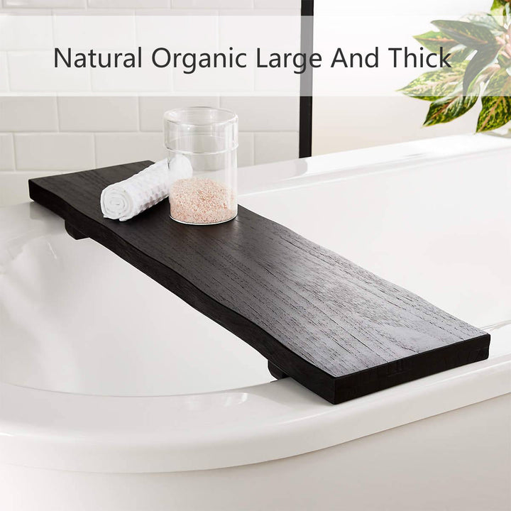 Rustic Teak Wood Bath Caddy Rack with Adjustable Track and Unique Live Edges for Elegant Bathroom Accessories