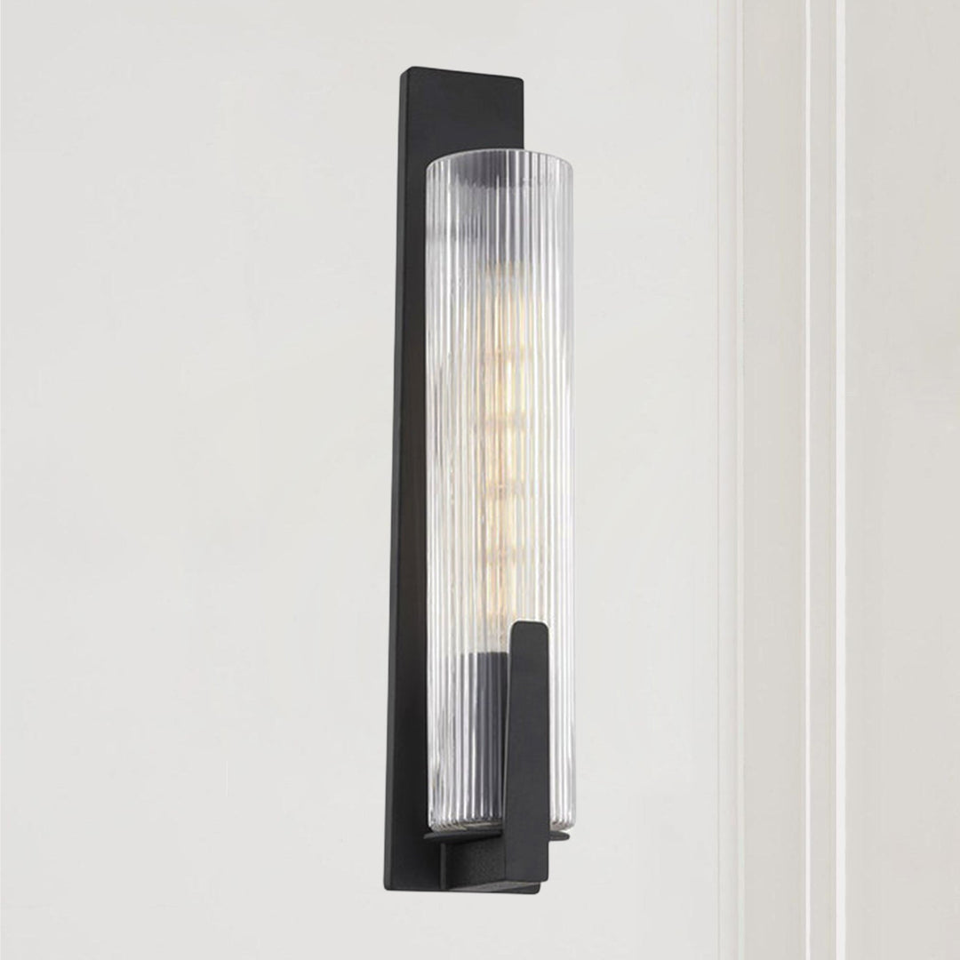 Clear Ribbed Glass Iron Forge Sconce - Long Shape with Vintage Gold Leaf Finish and Clear Ribbed Glass - Stylish Bathroom Sconce Lights and Modern Wall Lighting