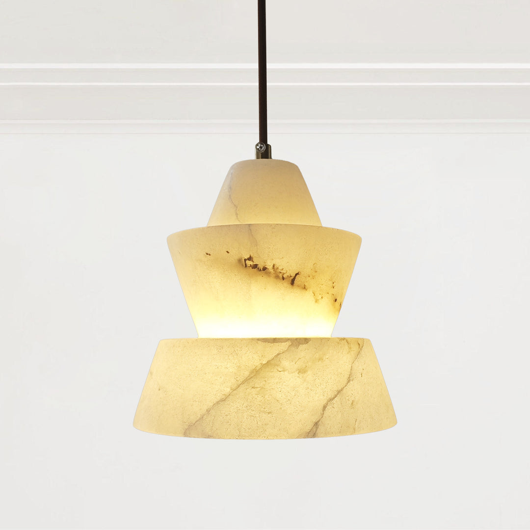 Alabaster Double Layer Marble Pendant - Elegant Hanging Pendant Light for Stylish Bedroom Decor and Warm Ambient Lighting