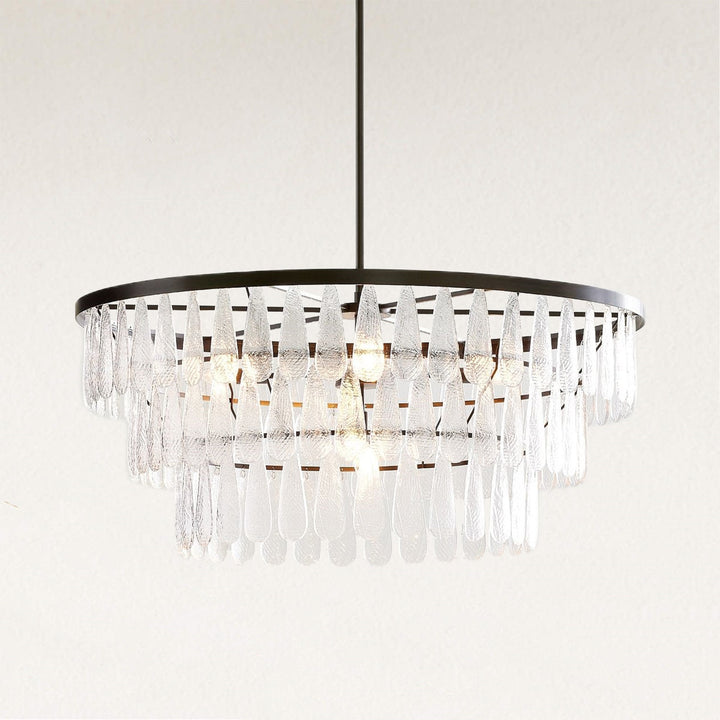 Vintage-Inspired Textured Glass Chandelier - Living Room Chandelier with Hand-Pressed Pattern and Rustic Design - Ideal Hanging Light Fixtures for Living Room and Modern Chandelier Options