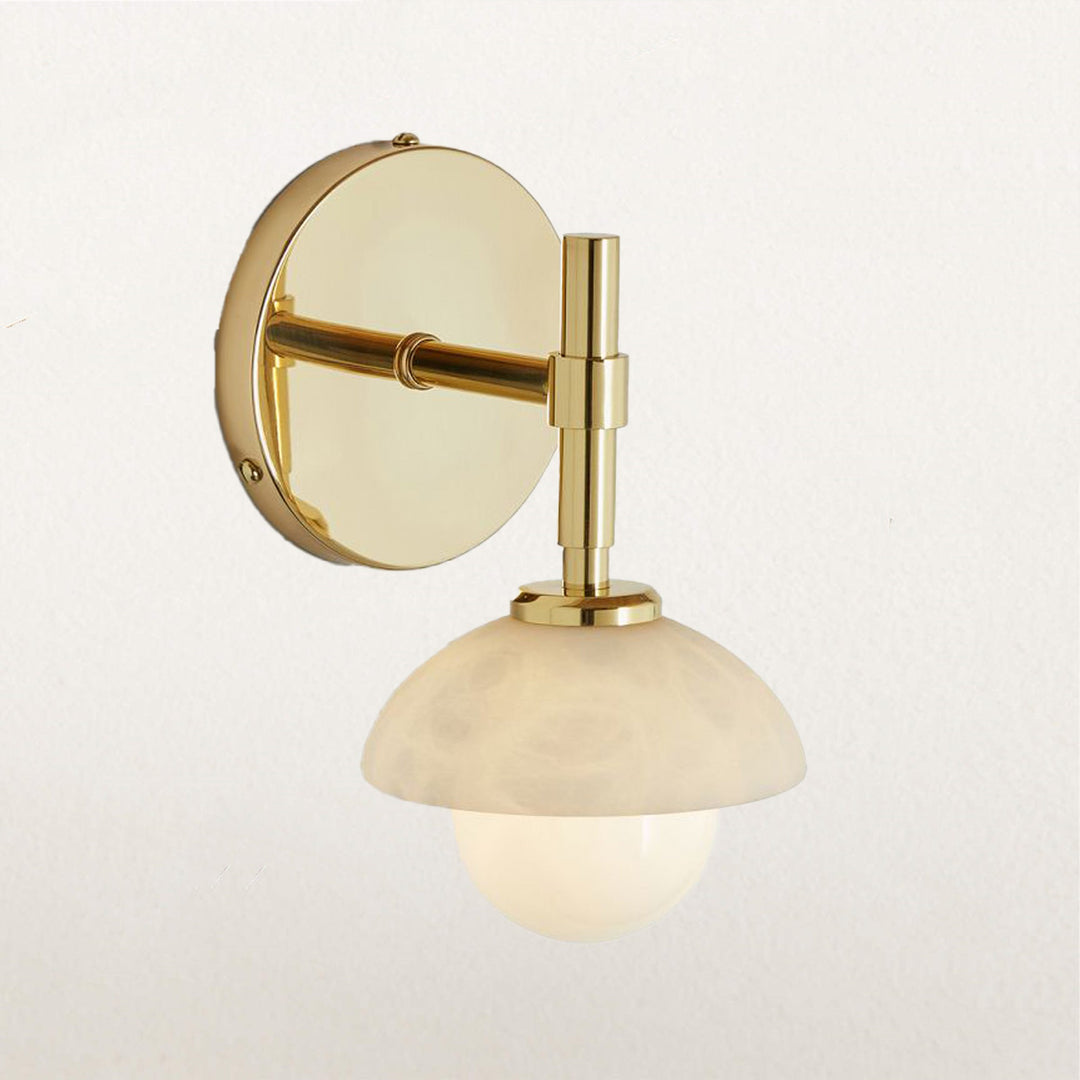 Alabaster Glow Hand-Carved Bathroom Sconce - Elegant Brass Light Fixture with Opal and Alabaster Shades, Suitable for Bathroom and Living Room