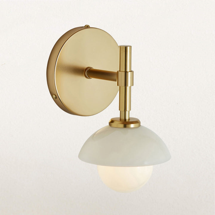 Alabaster Glow Hand-Carved Bathroom Sconce - Elegant Brass Light Fixture with Opal and Alabaster Shades, Suitable for Bathroom and Living Room