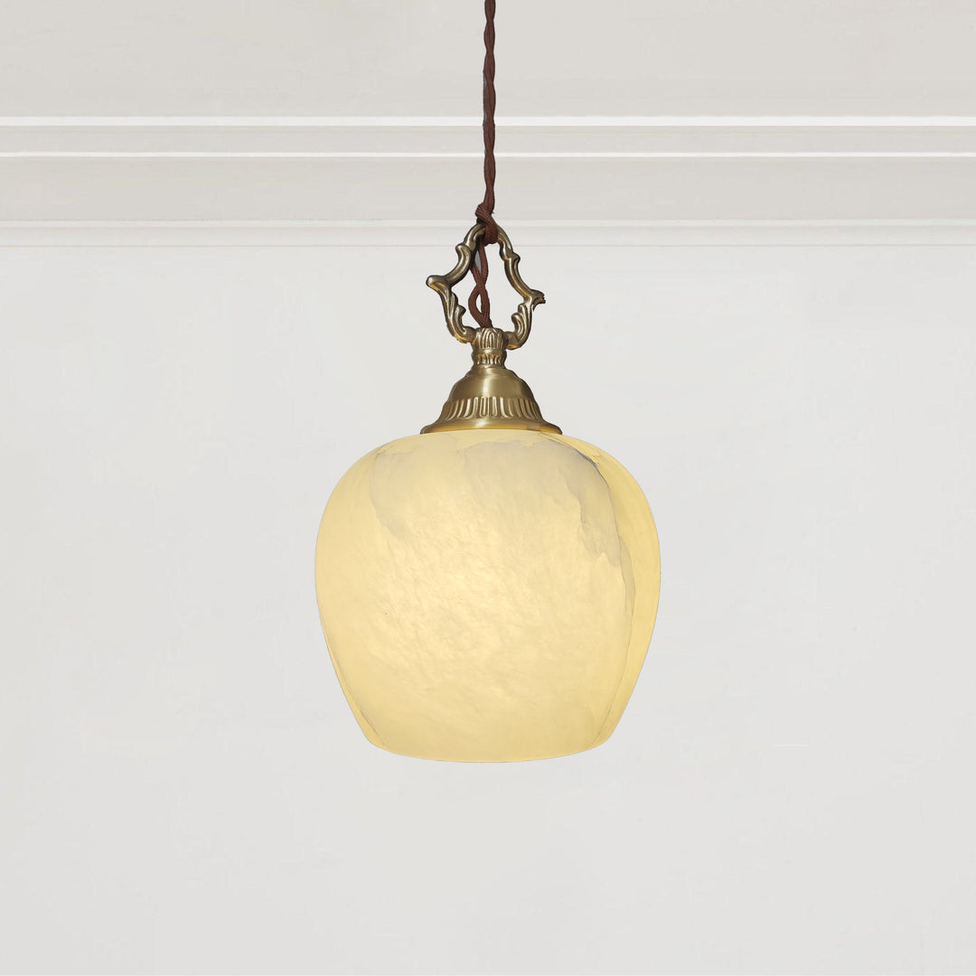 Elegant Spherical Pendant - Alabaster Shade Light with Copper Accent Lighting for a Modern Interior Fixture and Versatile Home Decor