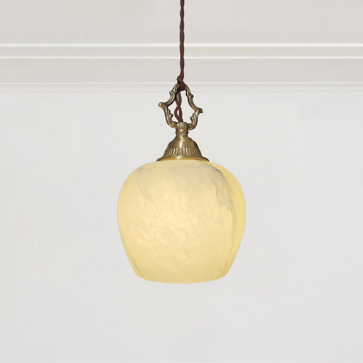 Elegant Spherical Pendant - Alabaster Shade Light with Copper Accent Lighting for a Modern Interior Fixture and Versatile Home Decor