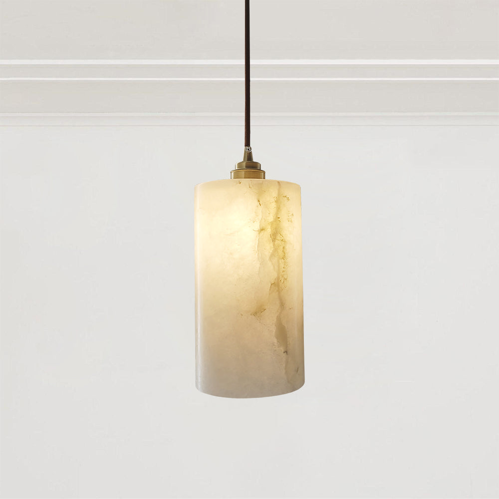 Alabaster Cylindrical Pendant Light - Luxurious Marble Shade and Modern Lighting Fixture for Elegant Home Decor and Versatile Hanging Light