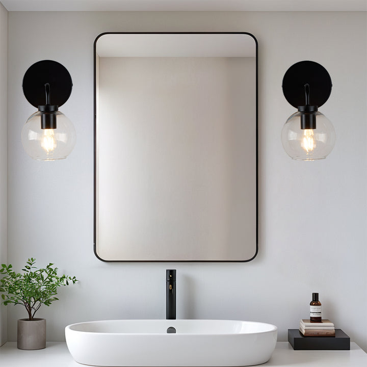 Blown Glass Steel Frame Single Sconce Collection- Stylish Wall Light Fixture, Bathroom Sconce