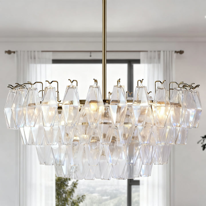 Crystal Elegance Chandelier with Fluted Accents ,Solid crystal design ,dining area light fixtures