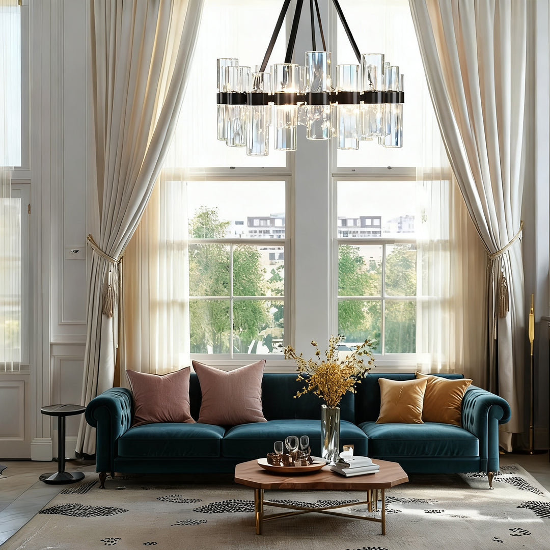 Penni Recycled Glass Chandelier - Elegant Art Deco Lighting Fixture - Perfect for Living Room Chandelier and Hanging Light Fixture