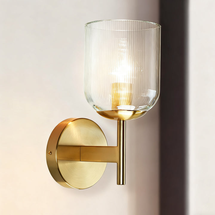 Antique Bronze Bell-Shaped Wall Sconce with Ribbed Glass Shade for Indoor Lighting