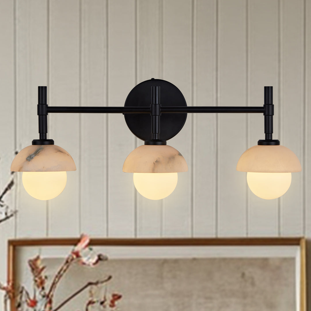 Opulent Glow Hand-Carved Alabaster Bathroom Sconce with Opal Shades - Elegant Light Fixture