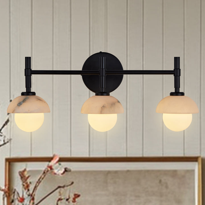 Opulent Glow Hand-Carved Alabaster Bathroom Sconce with Opal Shades - Elegant Light Fixture