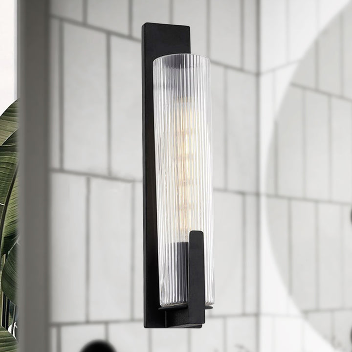 Clear Ribbed Glass Iron Forge Sconce - Long Shape with Vintage Gold Leaf Finish and Clear Ribbed Glass - Stylish Bathroom Sconce Lights and Modern Wall Lighting