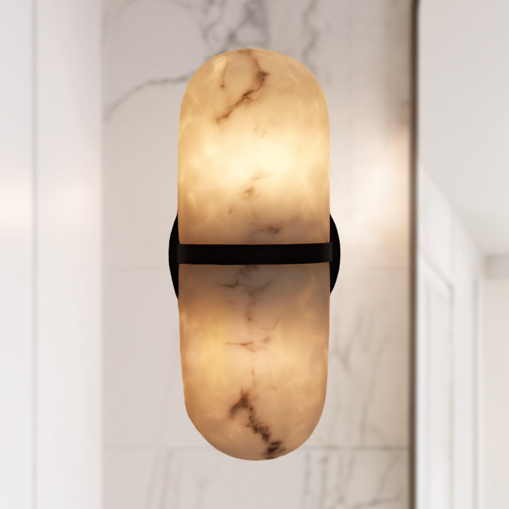 Alabaster Metal Damp Rated Hardwire Sconce - Alabaster and Metal Construction - Ideal for Wall Sconces, Bathroom Sconce, Kitchen Sconce, and Exterior Wall Lights