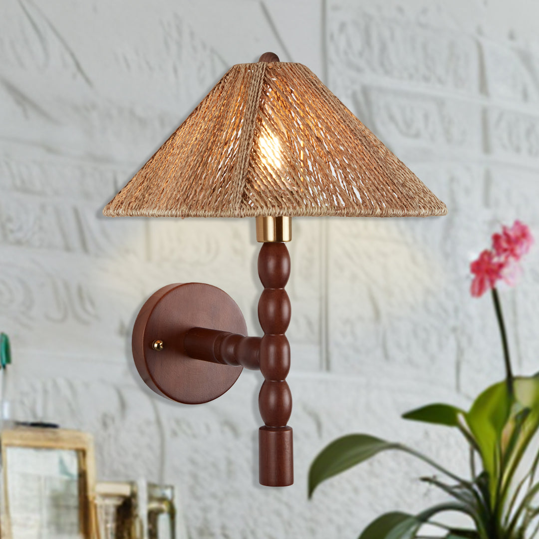 Samina Sconce - Modern Style with Handwoven jute and solid walnut - Perfect for Living Room, Dining Room and Enteyway