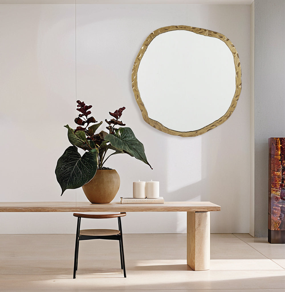 Artisan's Oversized Round Mirror with Rough-Hewn Black Aluminum Frame-Oversized round mirror