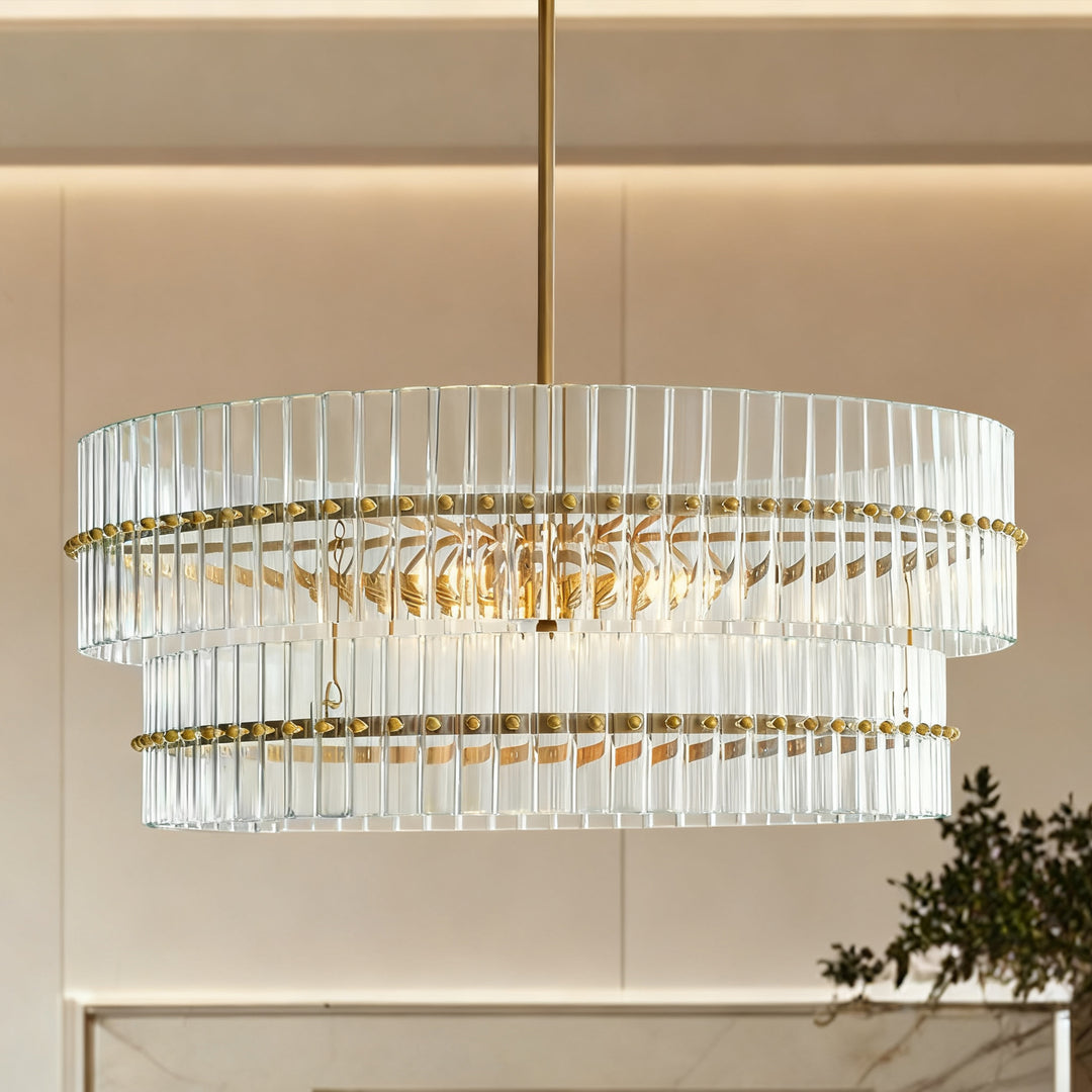 Mallory Crystal elegant retro brass round chandelier pure crystal created for living room, kitchen