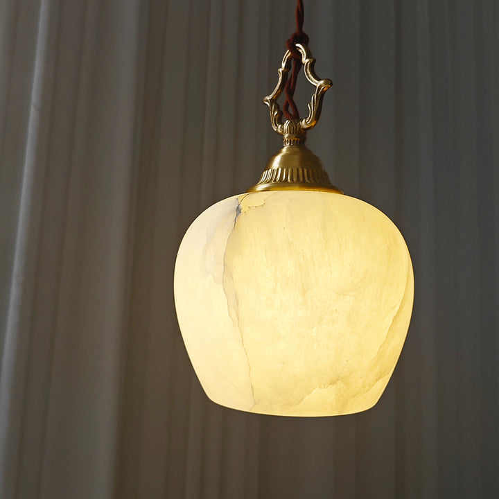 Elegant Spherical Pendant - Alabaster Shade Light with Copper Accent Lighting for a Modern Interior Fixture and Versatile Home Decor