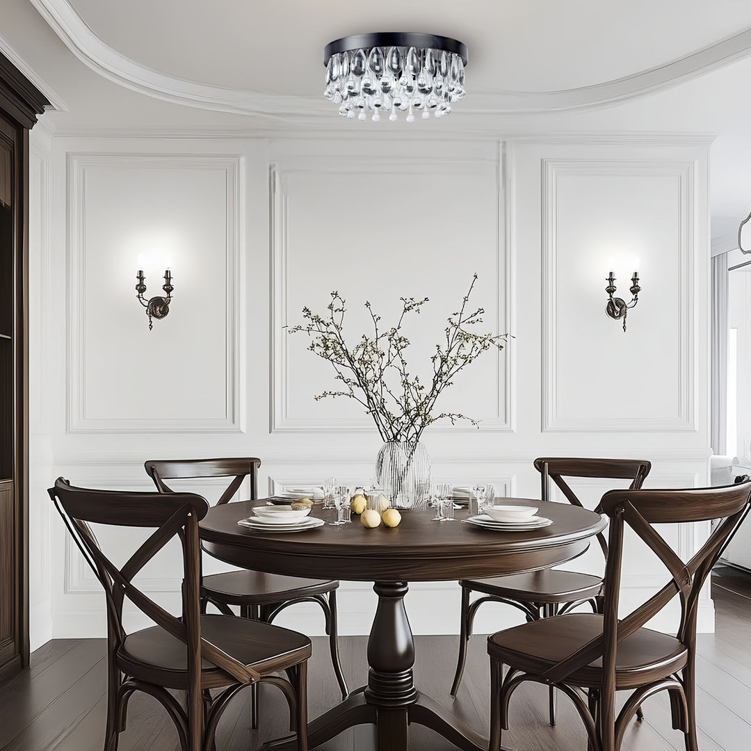 Crystal Glow Versa Flush Mount - Elegant Design with Crystal Droplets for Bedroom and Living Room Lighting