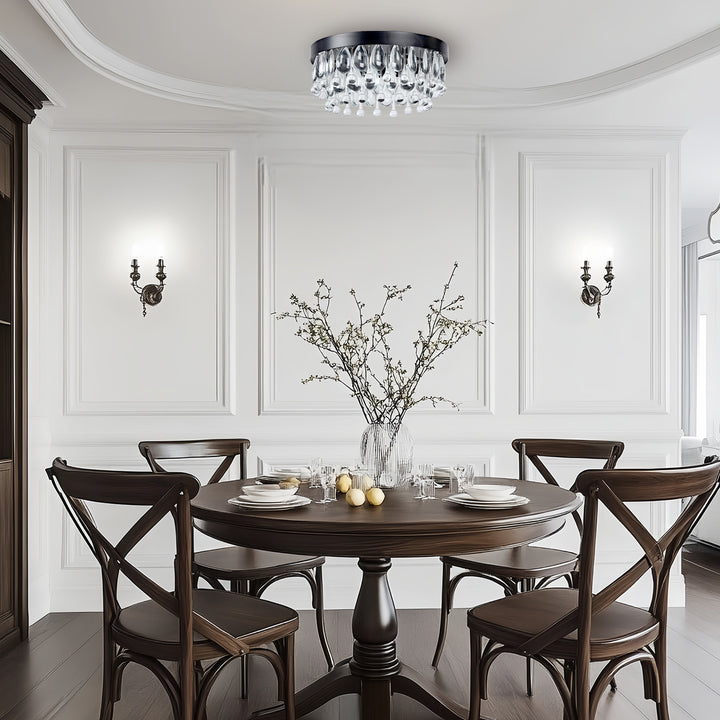 Crystal Glow Versa Flush Mount - Elegant Design with Crystal Droplets for Bedroom and Living Room Lighting