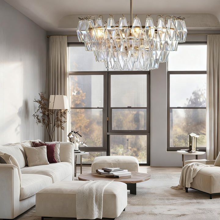 Crystal Elegance Chandelier with Fluted Accents ,Solid crystal design ,dining area light fixtures