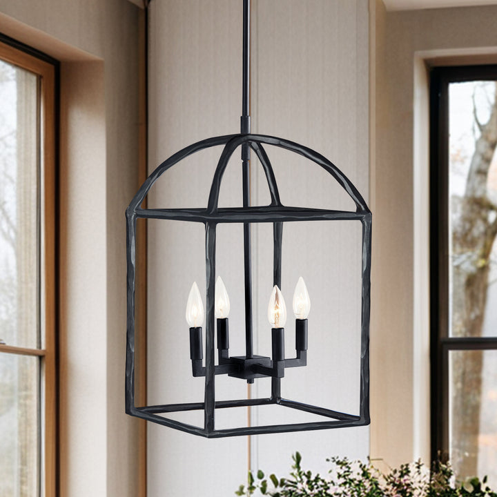 Modern Industrial Forged-Iron Pendant Light - Adjustable Height Hanging Light Fixtures, Suitable for Dining Room And Living Room