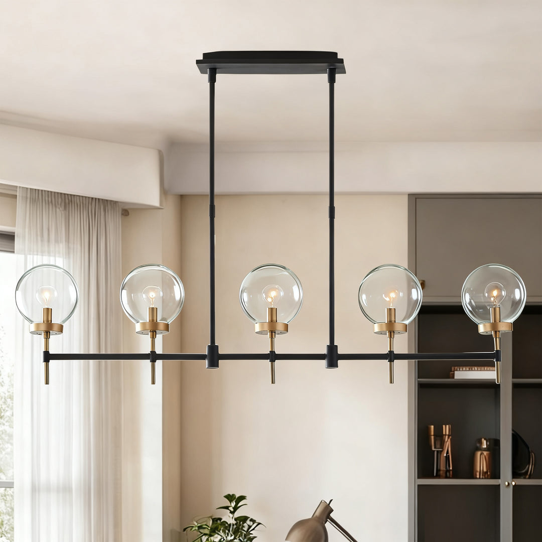 Camryn Glass Globe Linear Chandelier - Stylish Light Fixture for Dining Room and Living Room