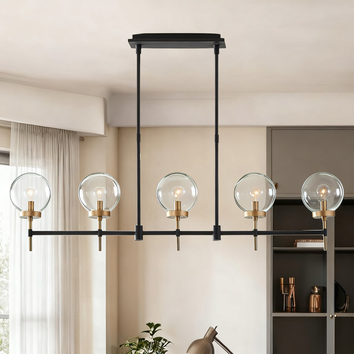 Camryn Glass Globe Linear Chandelier - Stylish Light Fixture for Dining Room and Living Room