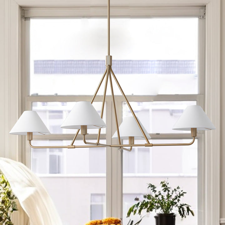 Architectural Tapered Shades Chandelier: Angular, Contract Grade Design with Sophisticated Tapered Shades for Dining Room, Living Room, and Bedroom Lighting