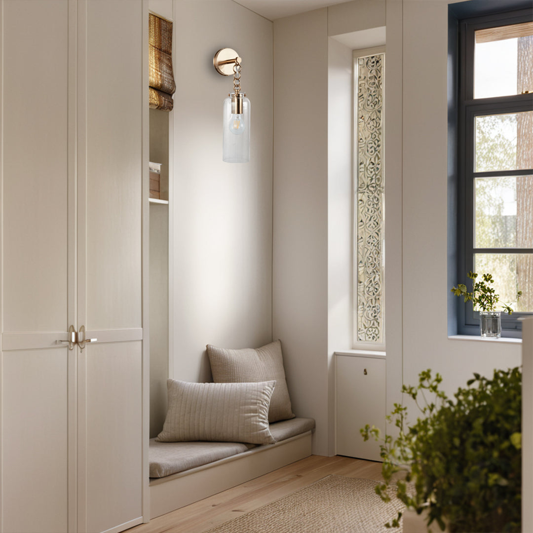 Aged Brass Sconce Wall Lamp, Retro Wall Mounted Lighting with Clear Glass Tube, Decorative Wall Light Fixture for Living Room, Bedroom, Hallway, Kitchen, Staircase