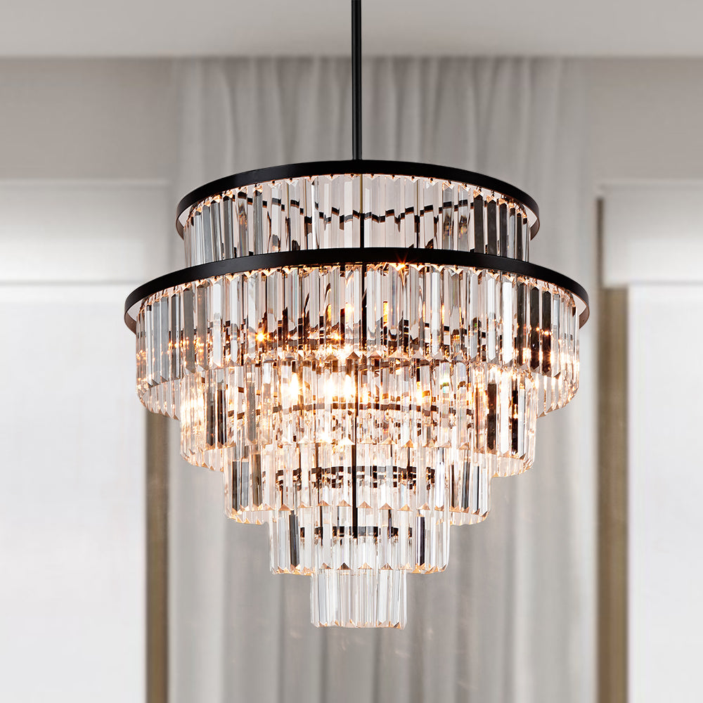 Crystal Elegance Vintage Brass Living Room Chandelier - Stunning Fixture with Clear Faceted Crystals, Suitable for Living Room