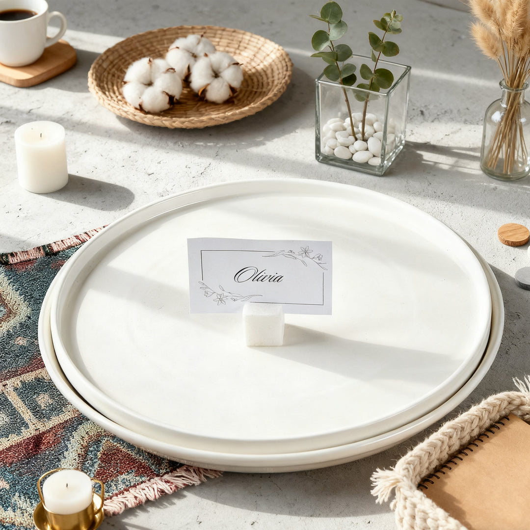 Handcrafted Set of 4 Elegant Polished White Marble Place Card Holders,Place Card Holders,wooden place card holders