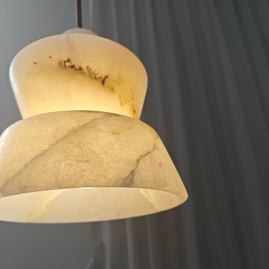 Alabaster Double Layer Marble Pendant - Elegant Hanging Pendant Light for Stylish Bedroom Decor and Warm Ambient Lighting