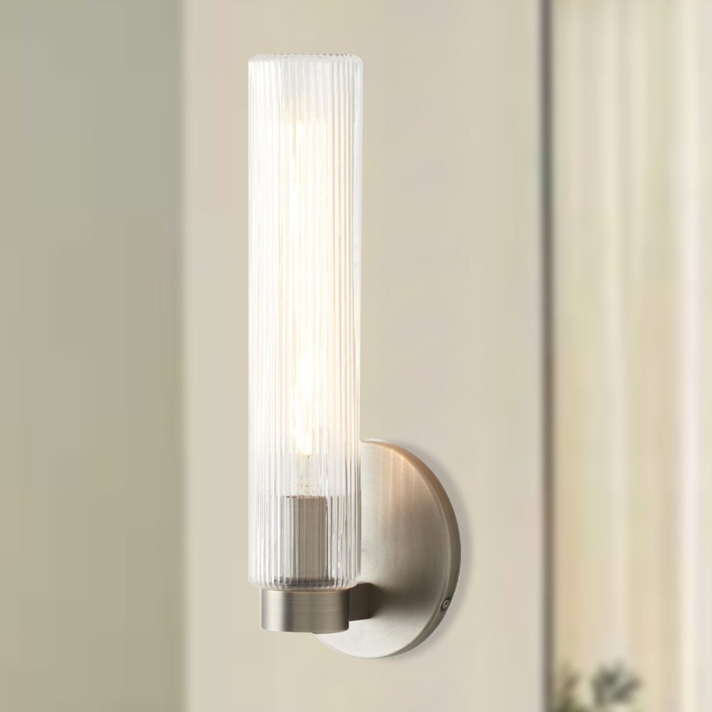 Radiant Fluted Glow Sconce - Elegant Bathroom Wall Lights with Fluted Glass Shade, Suitable for Your Makeup Lighting Mirror in the Bathroom