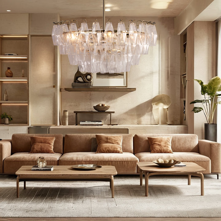 Crystal Elegance Chandelier with Fluted Accents ,Solid crystal design ,dining area light fixtures