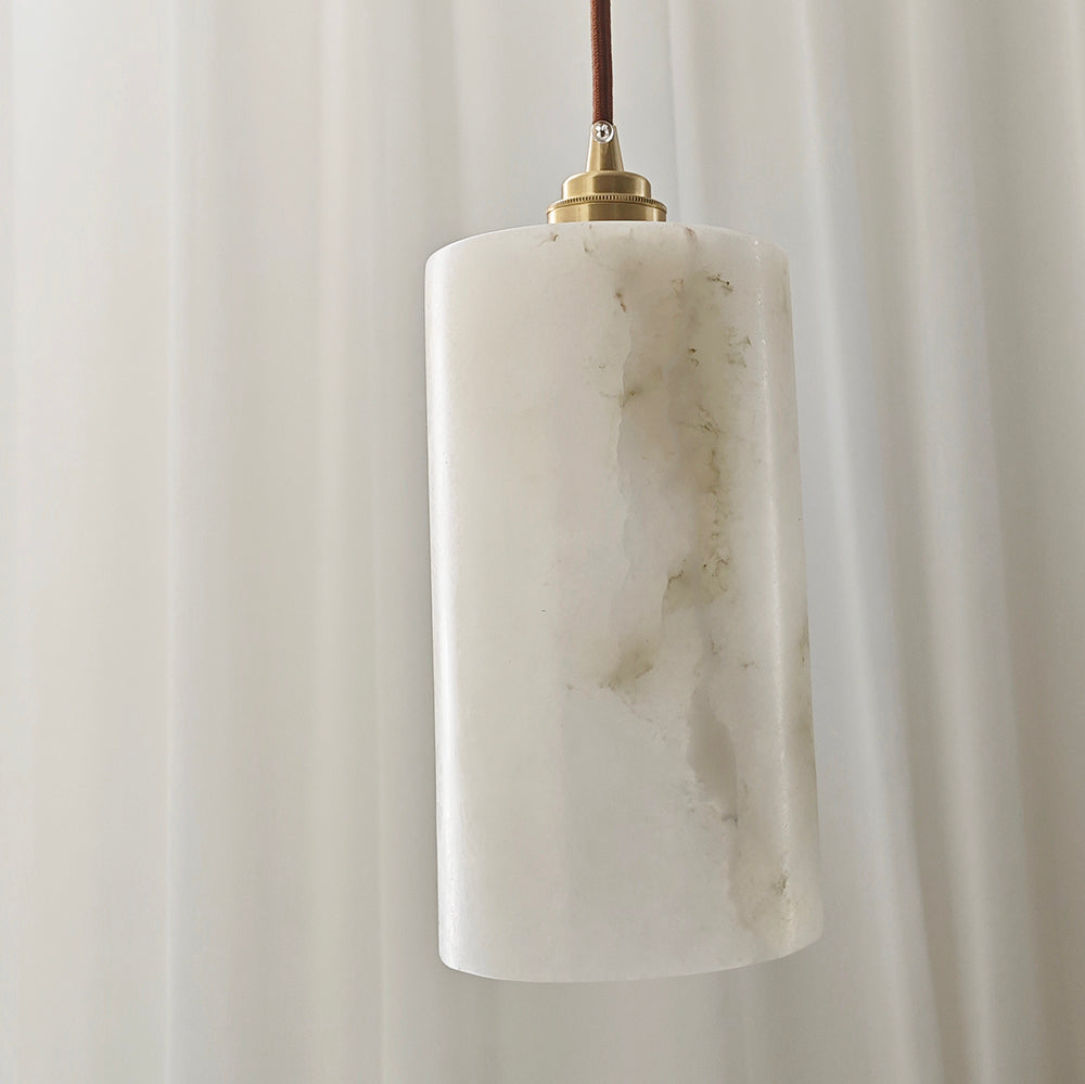 Alabaster Cylindrical Pendant Light - Luxurious Marble Shade and Modern Lighting Fixture for Elegant Home Decor and Versatile Hanging Light