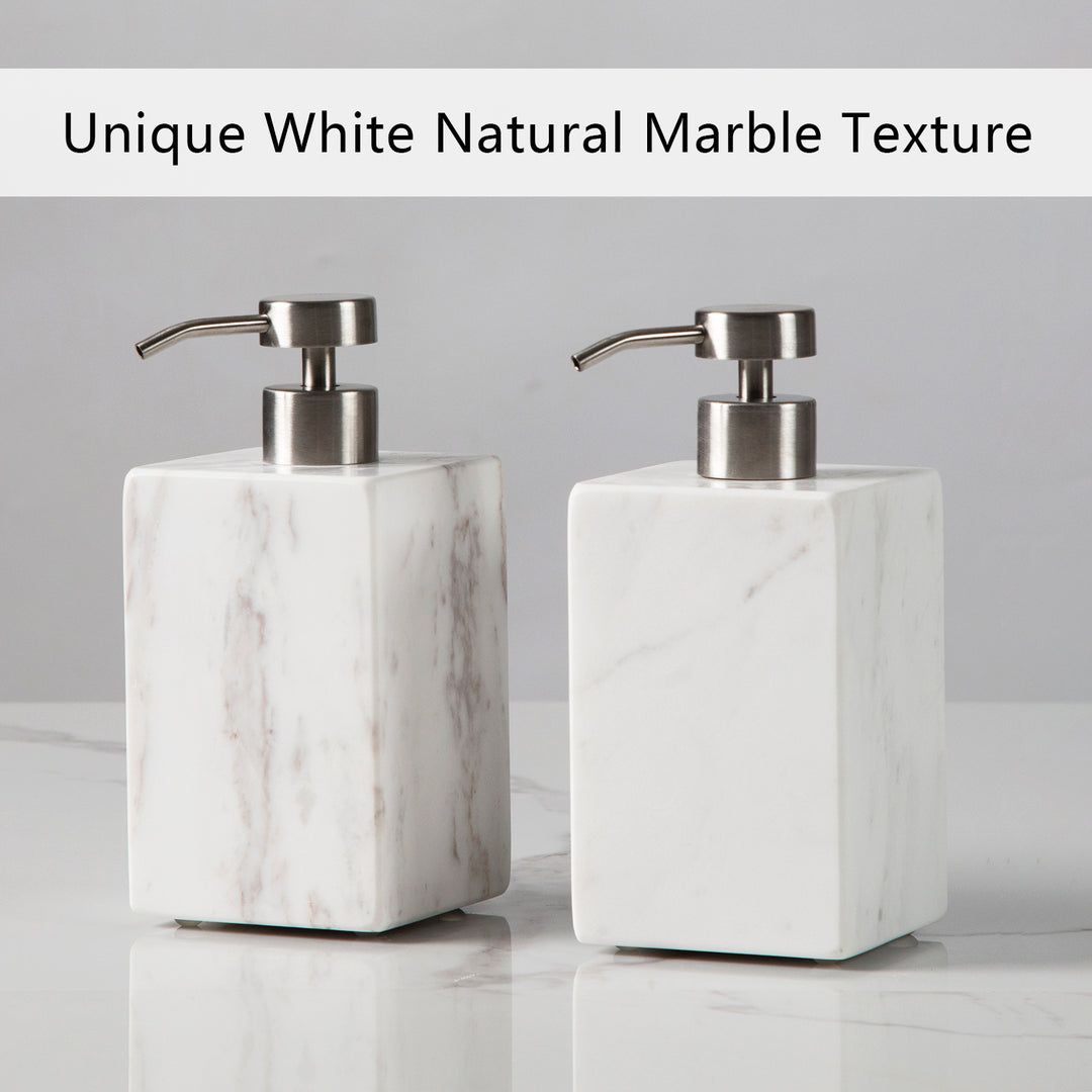 Polished Arabascato Marble Bath Accessories with Stainless Steel Pump - Elegant Decor for Marble Bathrooms, Featuring Unique Veining