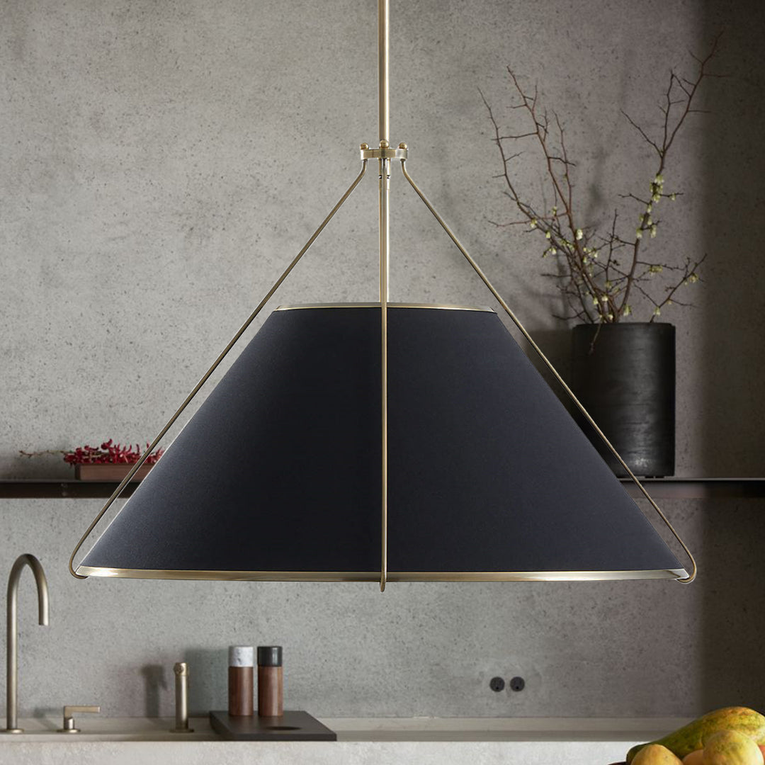 Linen Glow Brass Pendant Light - Modern Design with Burnished Brass Finish and Natural Linen Shade for Soft Lighting - Perfect for Living Room, Kitchen
