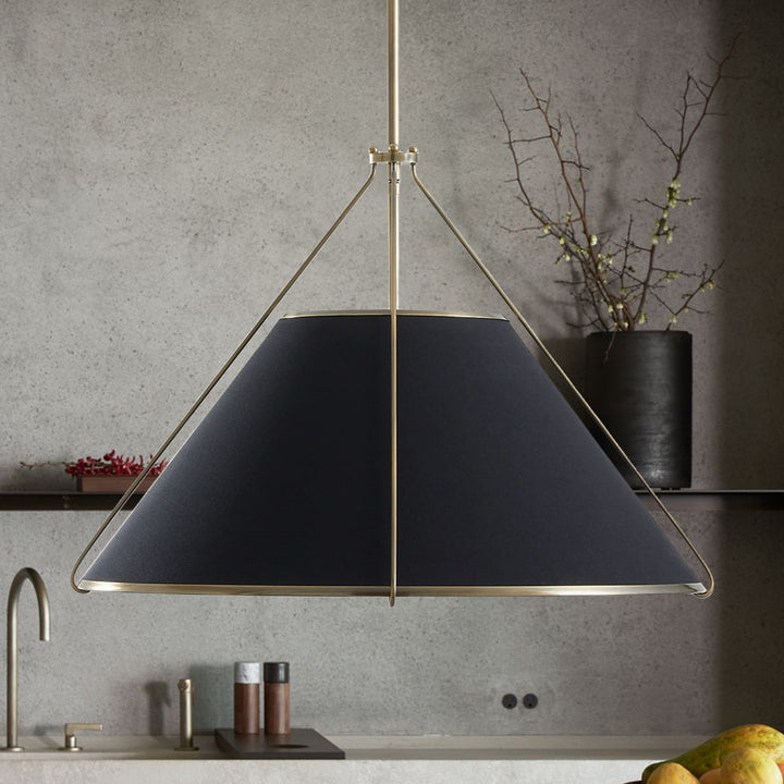 Linen Glow Brass Pendant Light - Modern Design with Burnished Brass Finish and Natural Linen Shade for Soft Lighting - Perfect for Living Room, Kitchen