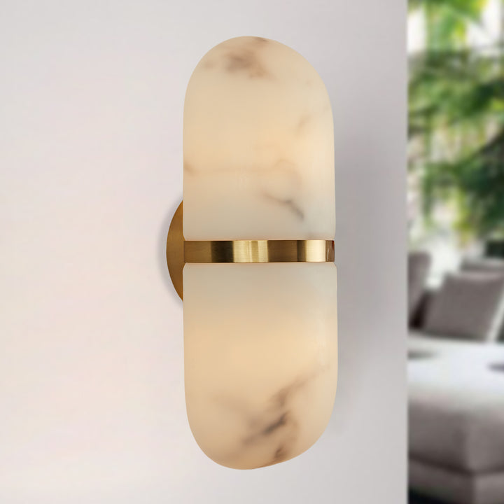 Alabaster Metal Damp Rated Hardwire Sconce - Alabaster and Metal Construction - Ideal for Wall Sconces, Bathroom Sconce, Kitchen Sconce, and Exterior Wall Lights