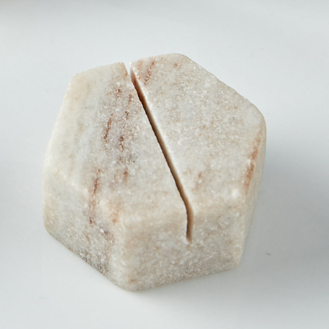 Hexagon Marble Place Card Holders (Set of 4) with Weighted Bases and Precise Slots, Elegant Place Card Holders with Handcrafted Natural Marble, Perfect for Table Decor, Dinner Party, Weddings