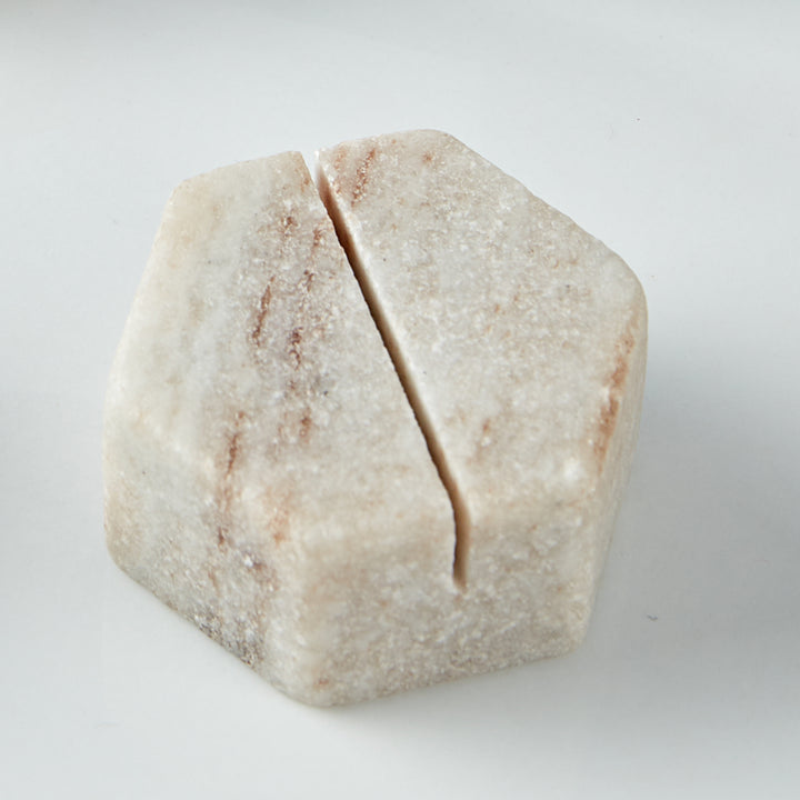 Hexagon Marble Place Card Holders (Set of 4) with Weighted Bases and Precise Slots, Elegant Place Card Holders with Handcrafted Natural Marble, Perfect for Table Decor, Dinner Party, Weddings