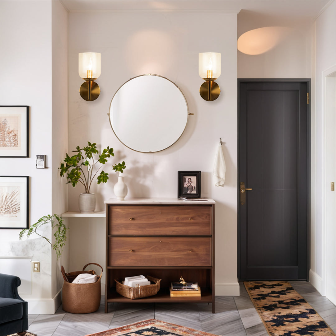 Antique Bronze Bell-Shaped Wall Sconce with Ribbed Glass Shade for Indoor Lighting