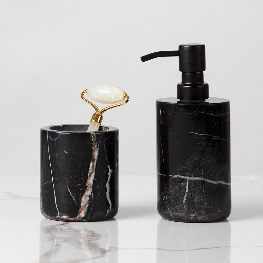 Handcrafted Black Marquina Marble Bath Accessories - Unique and Chic Bathroom Supplies for Elegant Decor