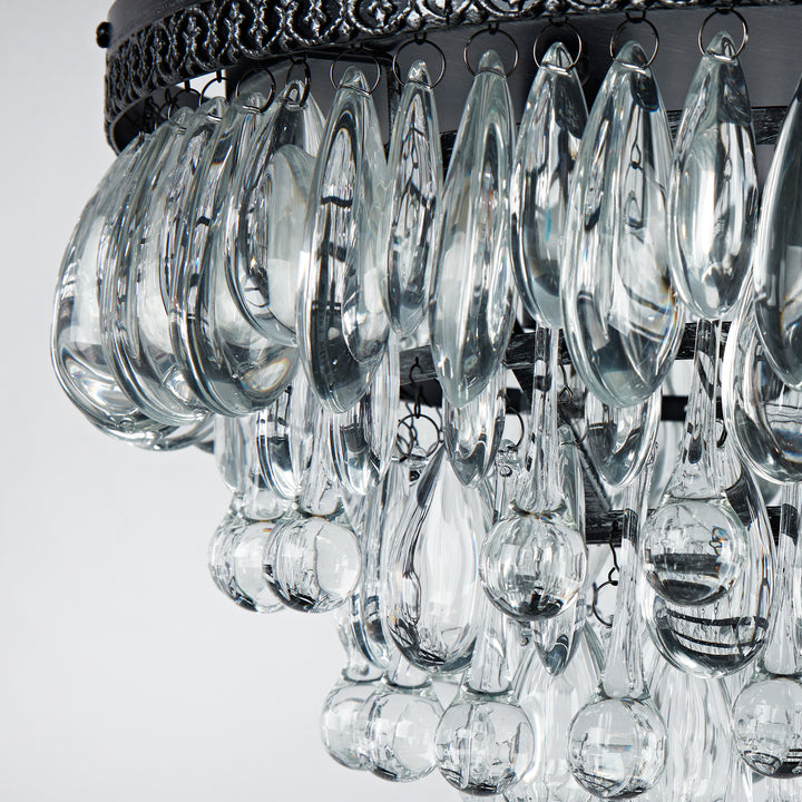 Raindrop Elegance Crystal Flush Mount - Faceted-Glass Crystals and Rain Drop Display for Bedroom and Living Room Lighting