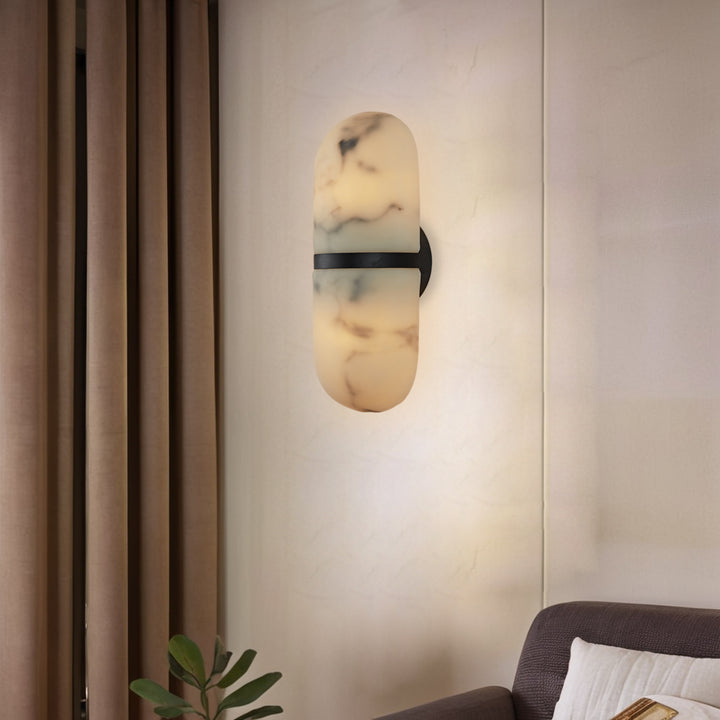 Alabaster Metal Damp Rated Hardwire Sconce - Alabaster and Metal Construction - Ideal for Wall Sconces, Bathroom Sconce, Kitchen Sconce, and Exterior Wall Lights